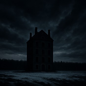 Dark winter front building above a distant tree line