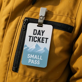 Day ticket and small pass clipped to a winter jacket pocket
