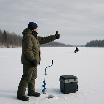Angler giving a clear hand signal to a partner across the ice