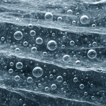Closeup of clear ice layers with frozen air bubbles