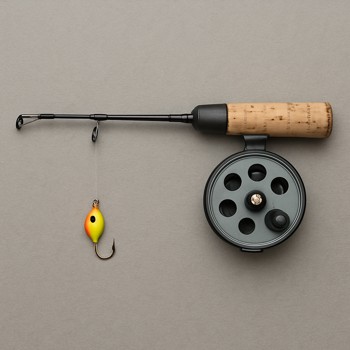 Short light ice rod with a small reel and subtle winter jig