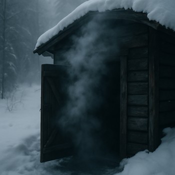 Steam rising from a winter shelter door during a short break