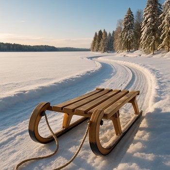 Sled at a turning point where the route bends back to shore